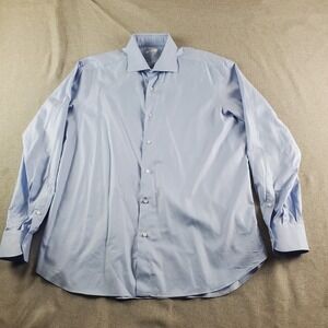 Fray Shirt Mens 17.5 44 Blue Button Up Long Sleeve Italy Designer Cotton